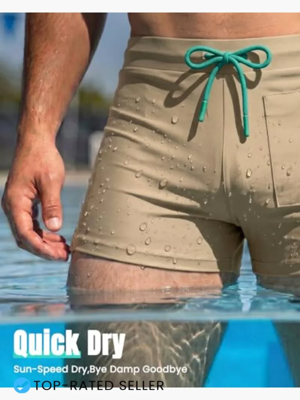 Men's Quick-Dry Swim Trunks 3 Inch Inseam Square Leg Brief with Pocket